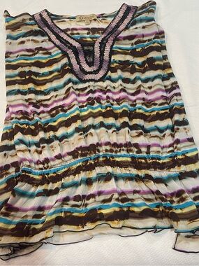 Striped V-Neck Boho Blouse XL